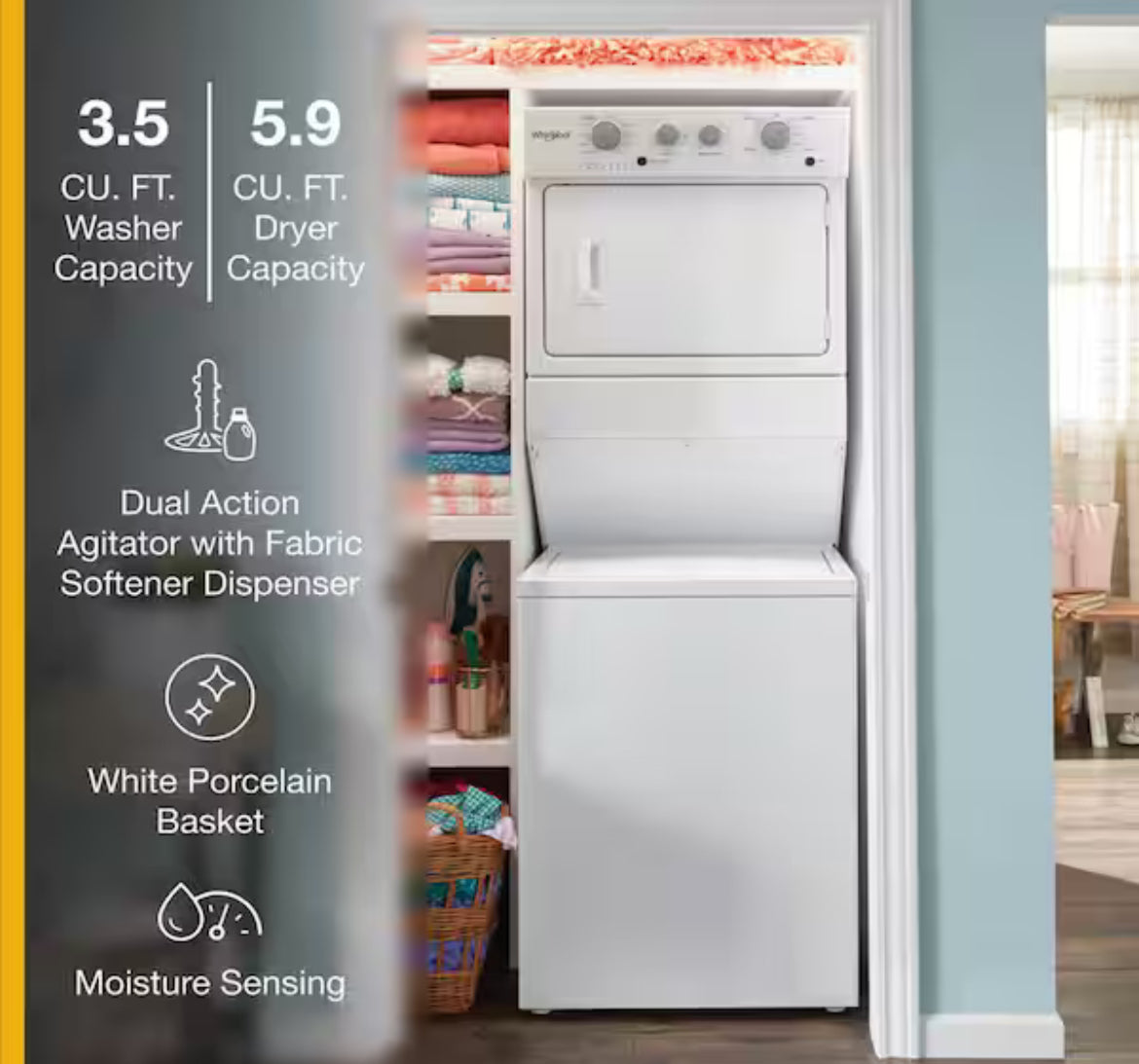 White Laundry Center with 3.5 cu. ft. Washer and 5.9 cu. ft. Gas Dryer with 9 Wash Cycles and AutoDry