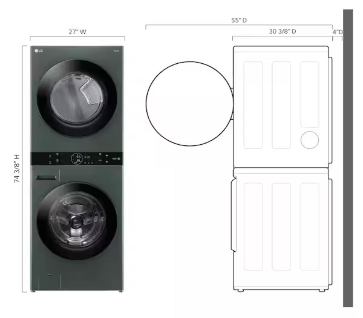 WashTower Stacked SMART Laundry Center 4.5 Cu.Ft. Front Load Washer & 7.4 Cu.Ft. Gas Dryer in Nature Green w/ Steam *Slightly Used*