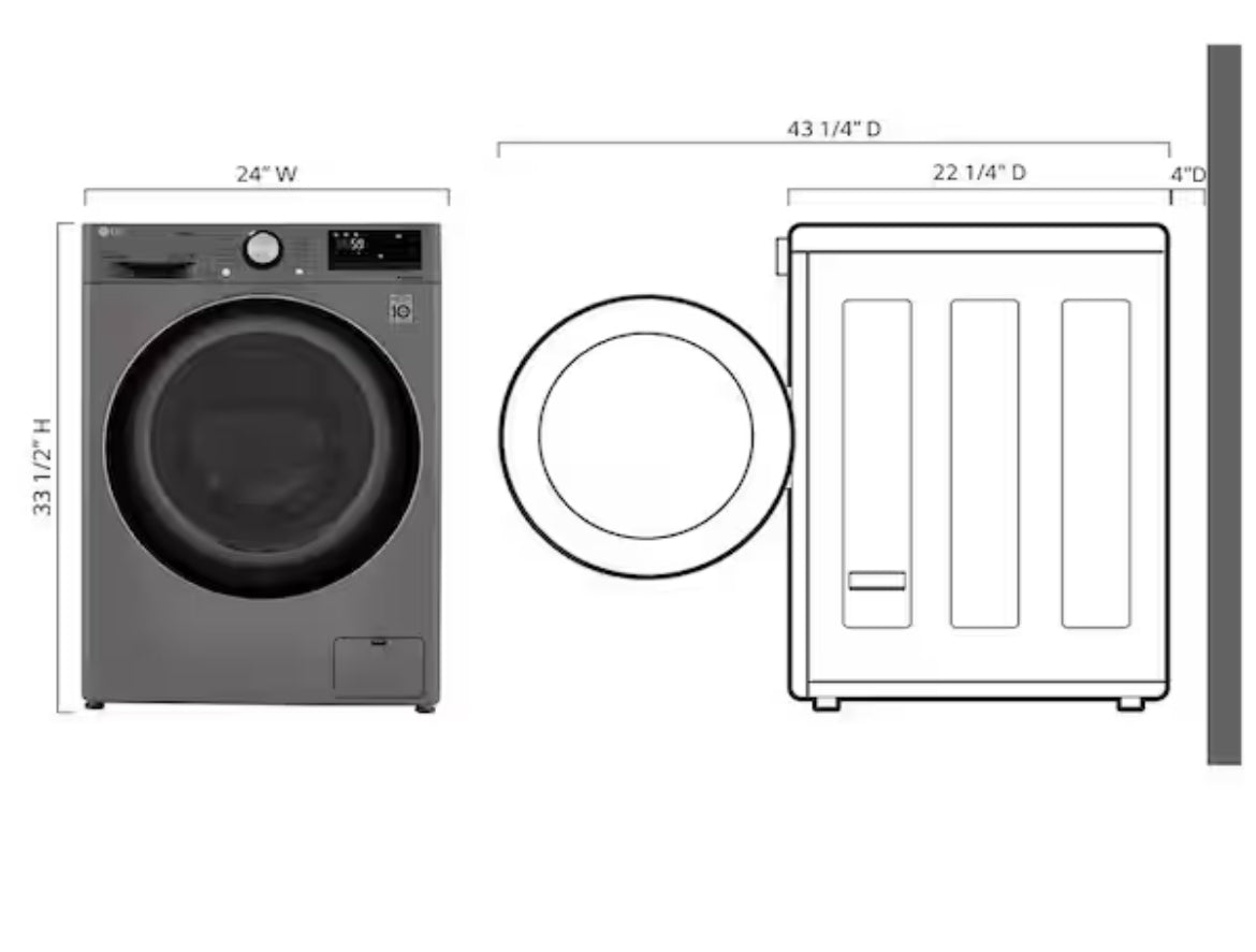 24 in. W 2.4 cu. ft. SMART All-in-One Compact Front Load Washer & Ventless Dryer Combo in Graphite Steel with Steam *Slightly Used*