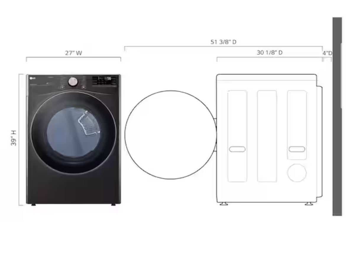 7.4 Cu. Ft. Vented SMART Stackable Gas Dryer in Black Steel with TurboSteam and Sensor Dry Technology