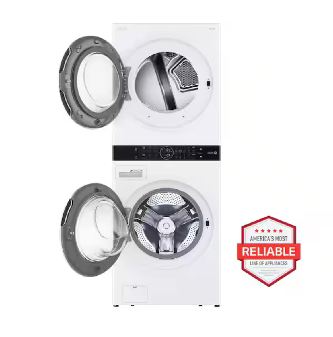 WashTower Stacked SMART Laundry Center 4.5 Cu.Ft. Front Load Washer & 7.4 Cu.Ft. Gas Dryer in White w/ Steam