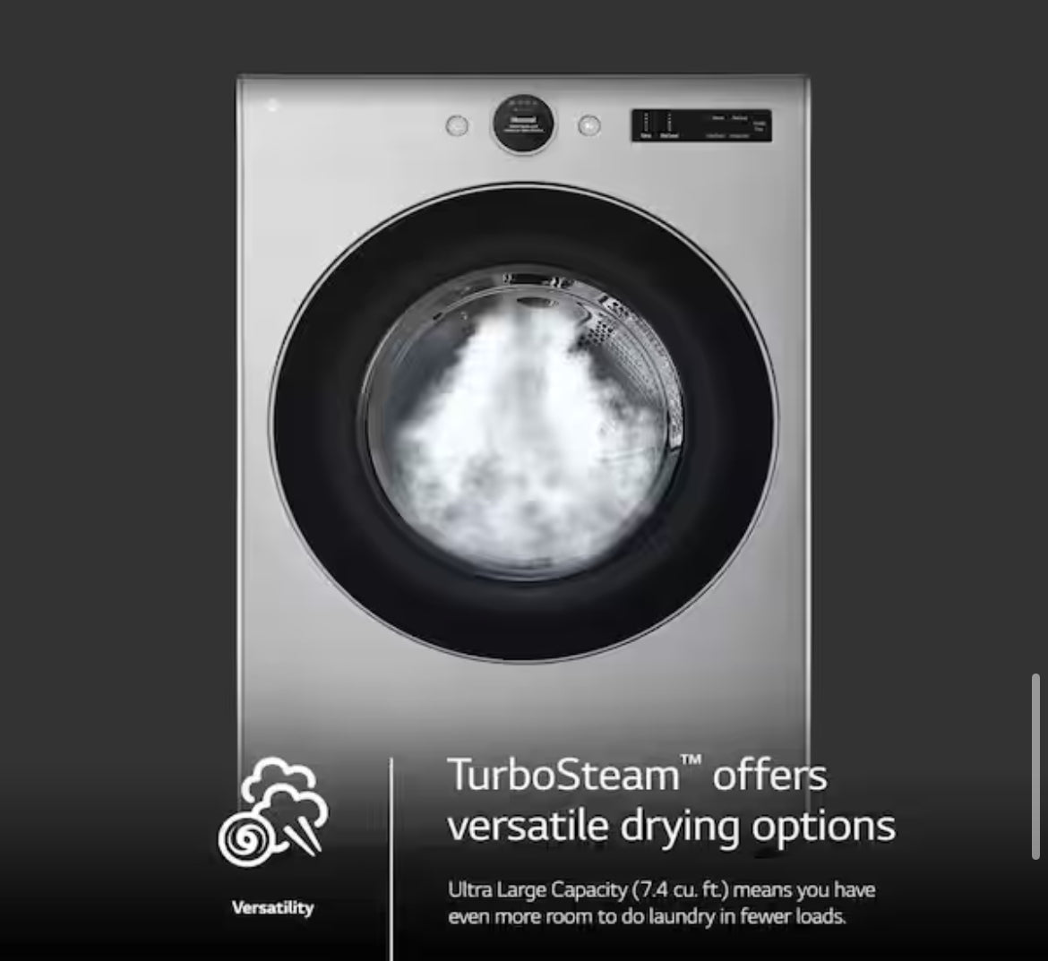 7.4 cu. ft. Vented Stackable SMART Gas Dryer in Graphite Steel with TurboSteam and AI Sensor Dry Technology *Slightly Used*