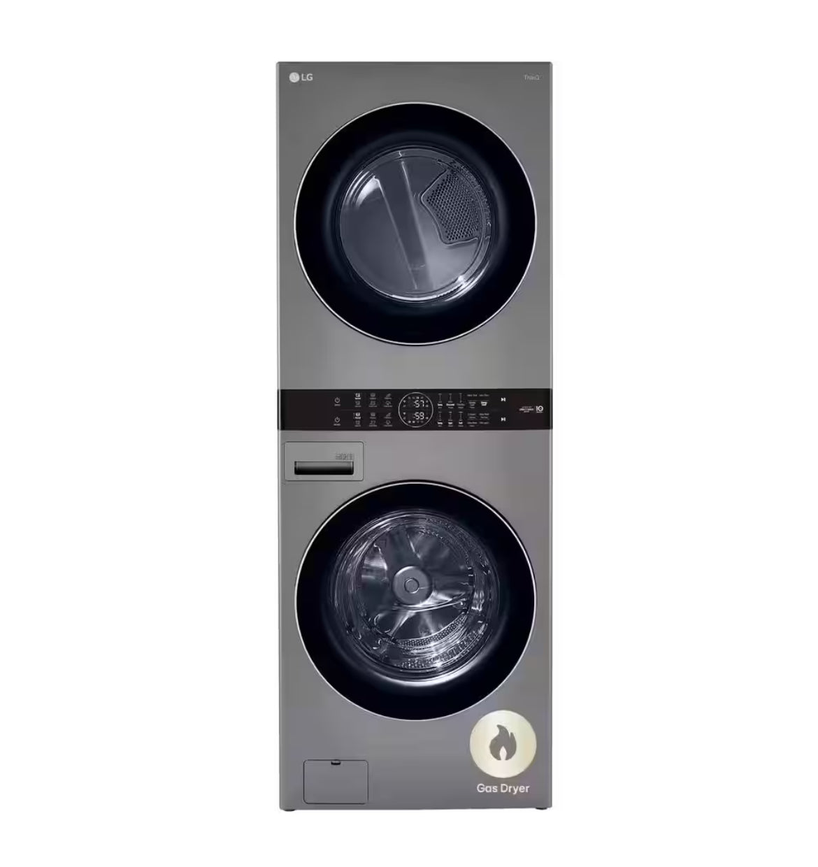 WashTower Stacked SMART Laundry Center 4.5 Cu.Ft. Front Load Washer & 7.4 Cu.Ft. Gas Dryer in Graphite Steel