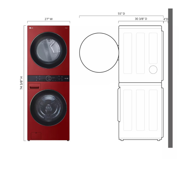 Single Unit Front Load LG WashTower with Center Control 4.5 cu. ft. Washer and 7.4 cu. ft. Gas Dryer