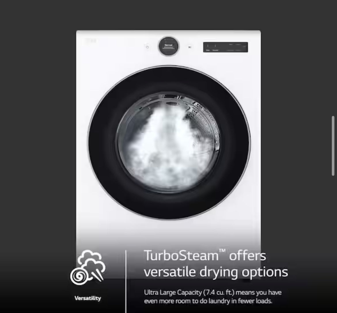 7.4 cu. ft. Vented Stackable SMART Gas Dryer in White with TurboSteam and AI Sensor Dry Technology