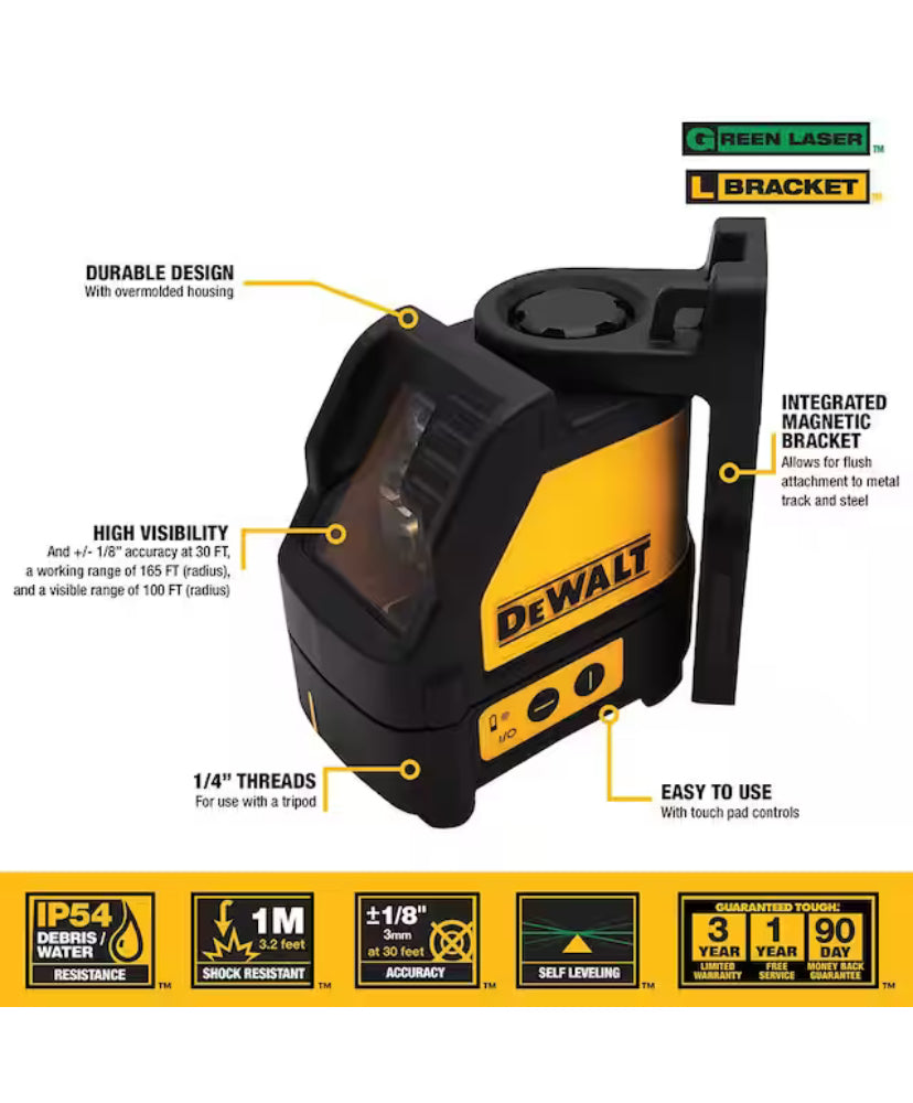 100 ft. Green Self-Leveling Cross Line Laser Level with (3) AA Batteries & Case DW088CG