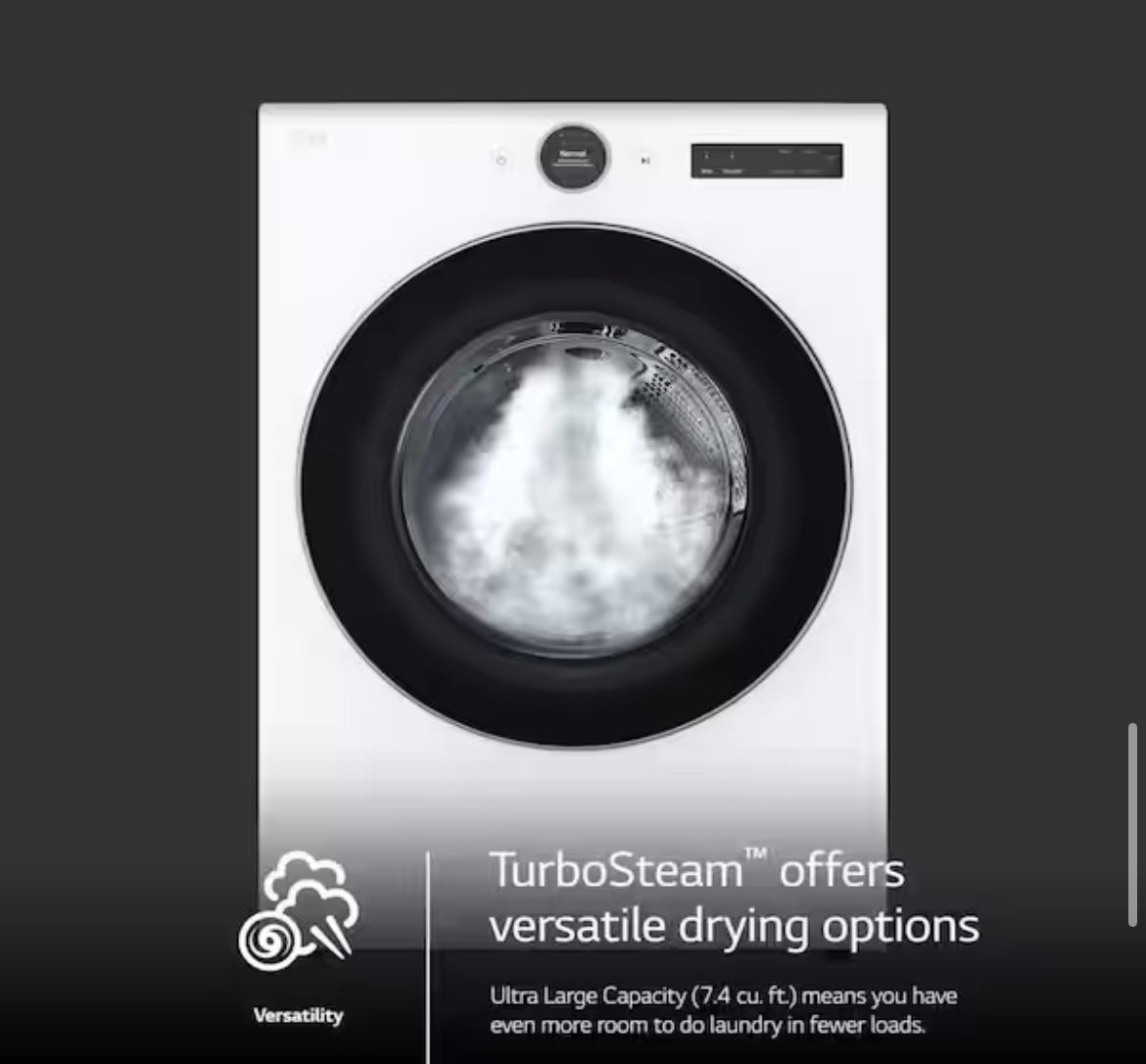 7.4 cu. ft. Vented Stackable SMART Gas Dryer in White with TurboSteam and AI Sensor Dry Technology *Slightly Used*