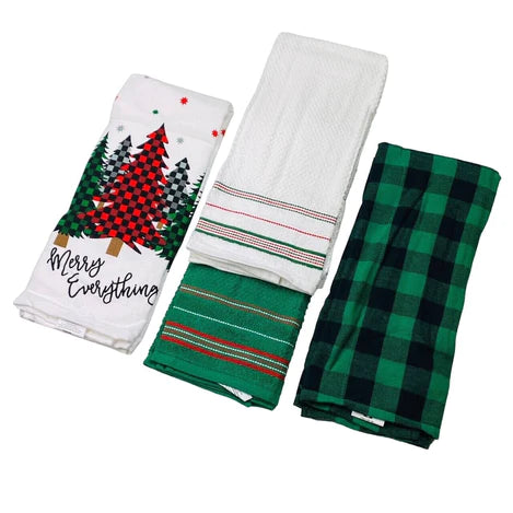 Merry Everything Buffalo Plaid Trees Christmas Holiday set of 8