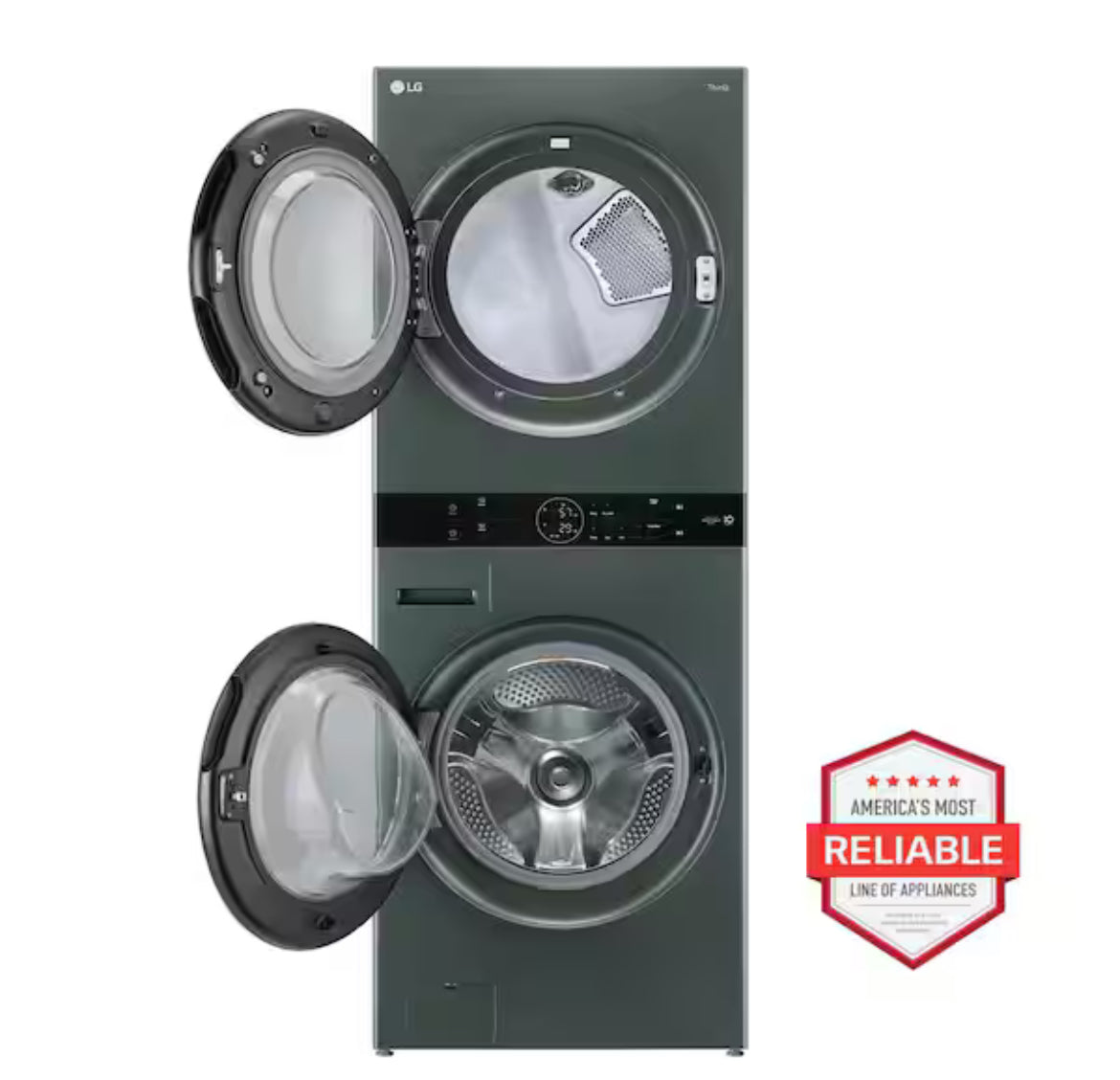 WashTower Stacked SMART Laundry Center 4.5 Cu.Ft. Front Load Washer & 7.4 Cu.Ft. Gas Dryer in Nature Green w/ Steam *Slightly Used*