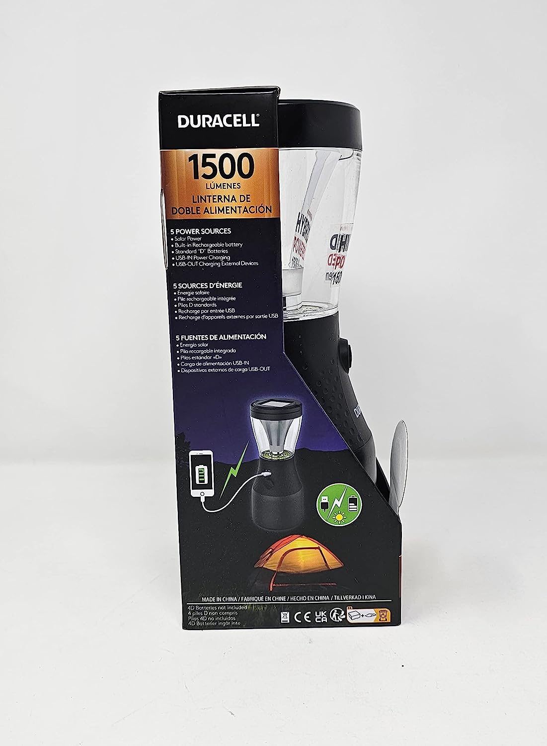 Duracell Dual Power Lantern 1500 Lumens with 5 Power Sources Available for Charging - 1 Lamp