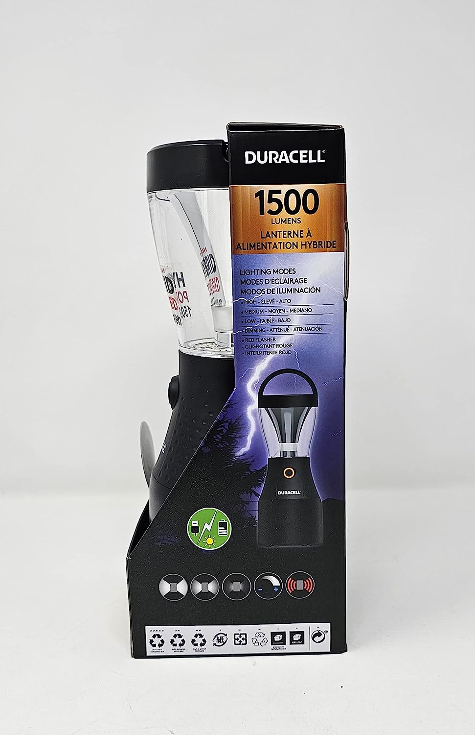 Duracell Dual Power Lantern 1500 Lumens with 5 Power Sources Available for Charging - 1 Lamp