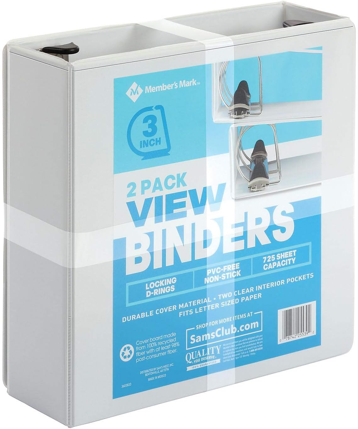 Member's Mark 3" D-Ring View Binder, White (2 pk.)