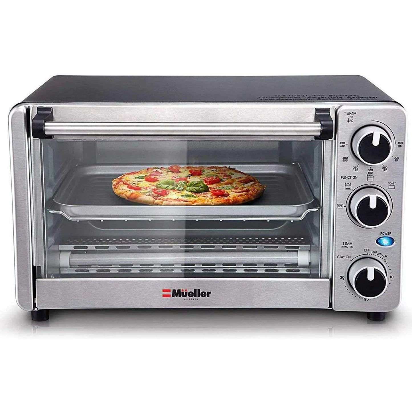 Toaster Oven 4 Slice, Multi-Function Stainless Steel Finish by Mueller, Includes Baking Pan and Rack