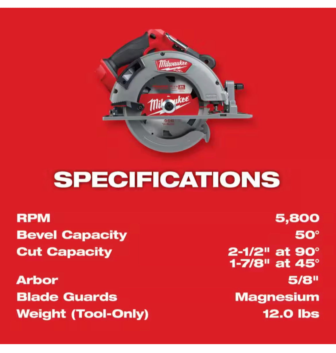 M18 FUEL 18V Lithium-Ion Cordless 7-1/4 in. Rear Handle Circular Saw (Tool-Only) [ USED ]