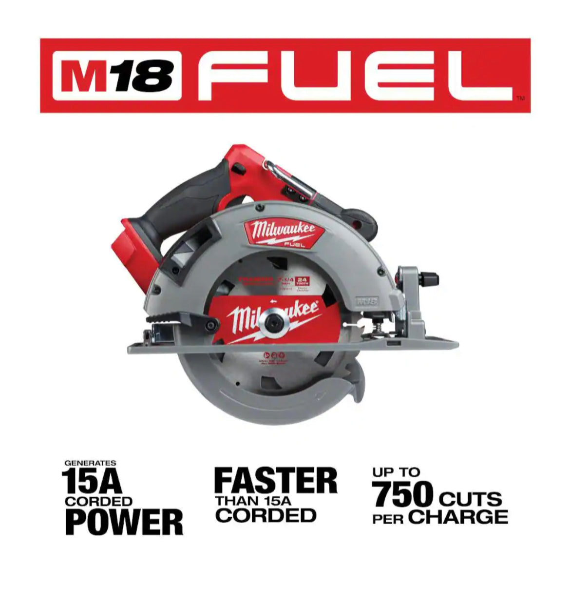 M18 FUEL 18V Lithium-Ion Cordless 7-1/4 in. Rear Handle Circular Saw (Tool-Only) [ USED ]