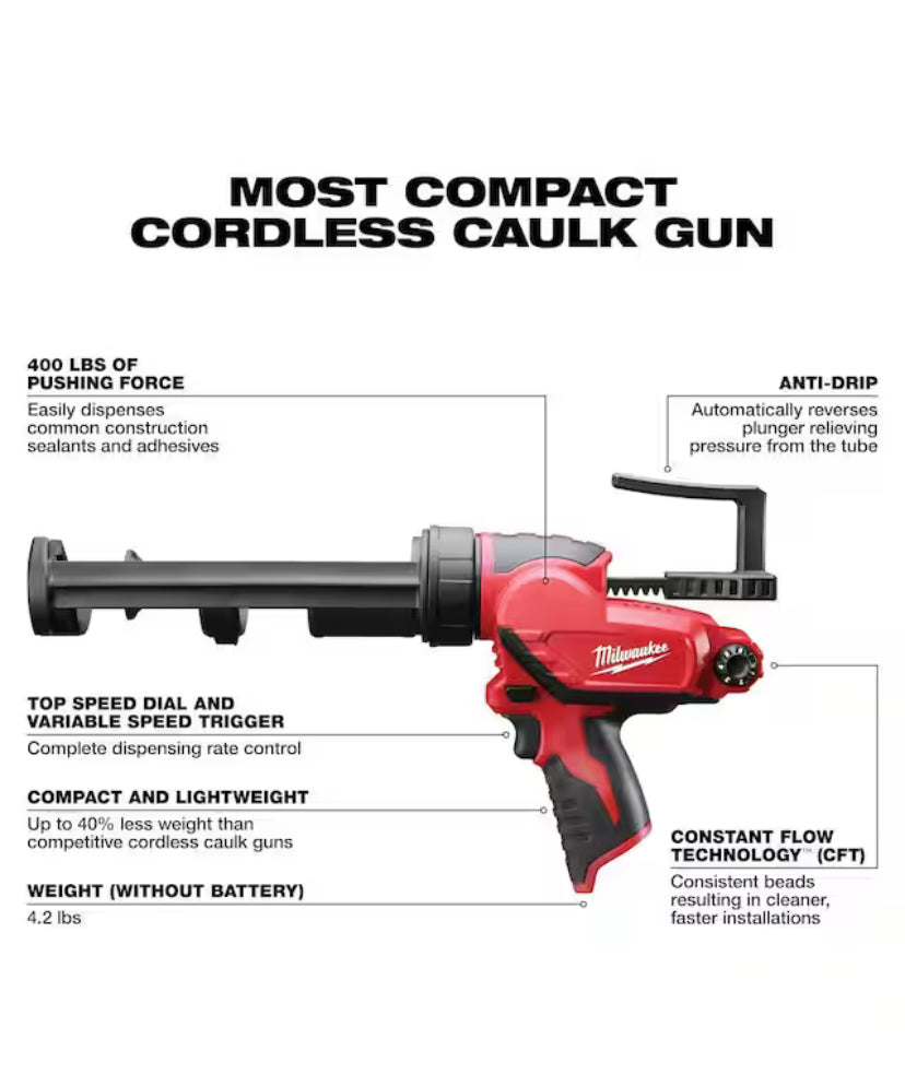 M12 12V Lithium-Ion Cordless 10 oz. Adhesive and Caulk Gun (Tool-Only) (slightly used)