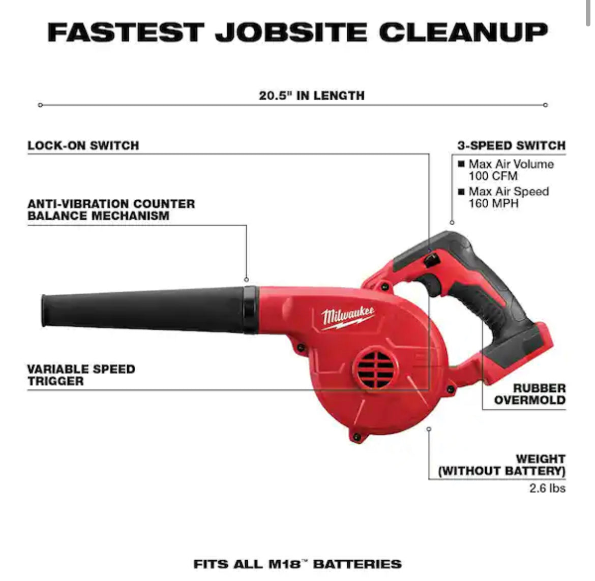 M18 18V Lithium-Ion Cordless Compact Blower (Tool-Only)