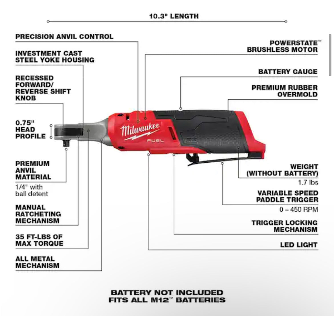 M12 FUEL 12V Lithium-Ion Brushless Cordless High Speed 1/4 in. Ratchet (Tool-Only)