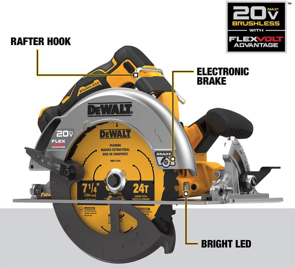 DEWALT FLEXVOLT ADVANTAGE 20V MAX* Circular Saw, 7-1/4-Inch, Cordless, Tool Only (DCS573B)