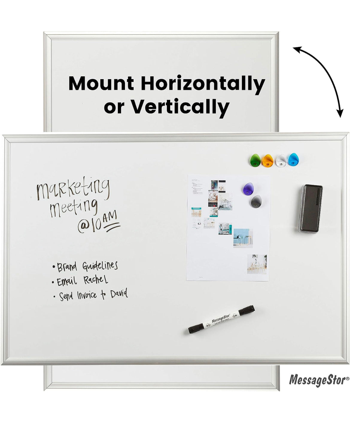 MessageStor 2 feet x 3 feet Dry Erase Board, 24 in x 36 in White Board, with Markers, Magnets, and Magnetic Eraser Accessories, for Offices, Presentations, Classrooms, Home School