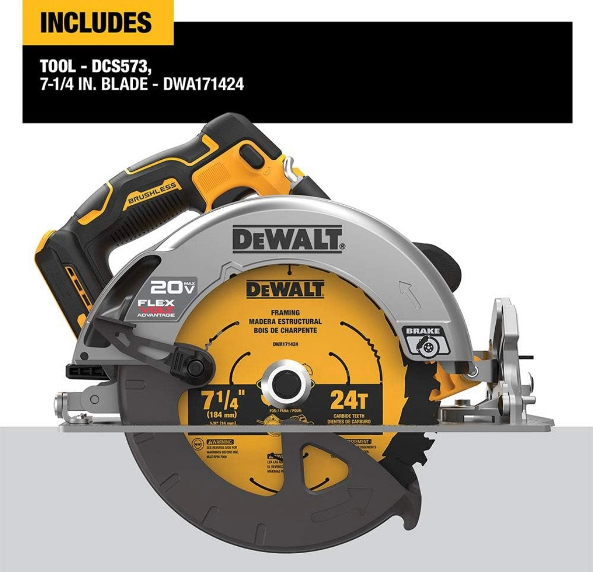 DEWALT FLEXVOLT ADVANTAGE 20V MAX* Circular Saw, 7-1/4-Inch, Cordless, Tool Only (DCS573B)