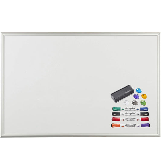 MessageStor 2 feet x 3 feet Dry Erase Board, 24 in x 36 in White Board, with Markers, Magnets, and Magnetic Eraser Accessories, for Offices, Presentations, Classrooms, Home School