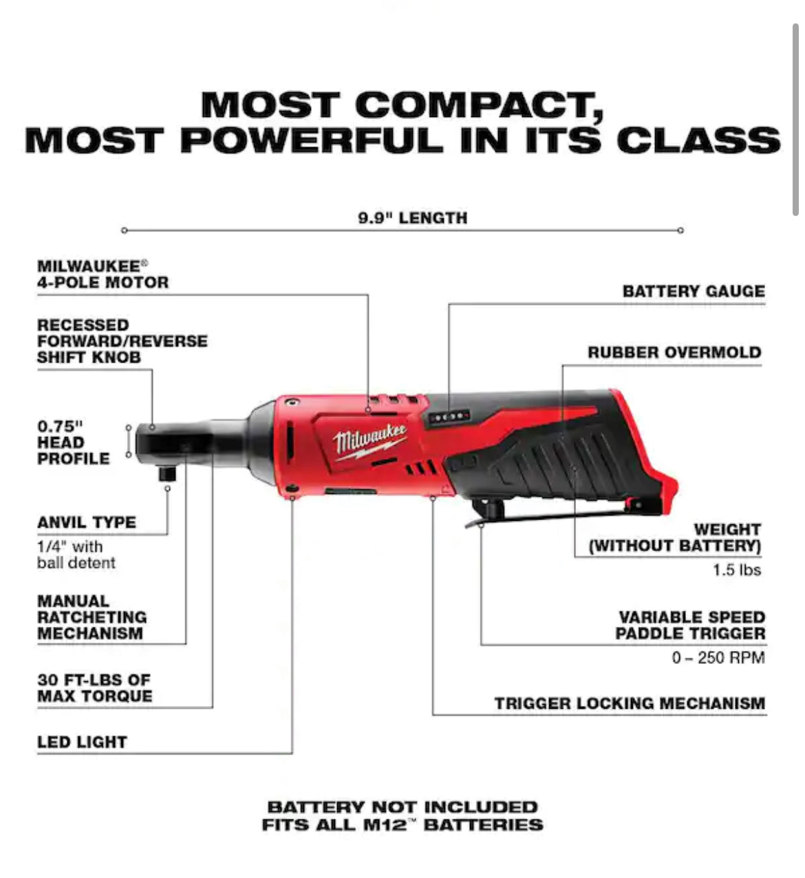 M12 12V Lithium-Ion Cordless 1/4 in. Ratchet (Tool-Only)