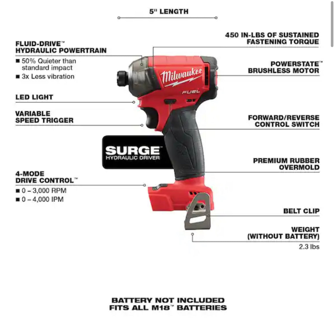 M18 FUEL SURGE 18V Lithium-Ion Brushless Cordless 1/4 in. Hex Impact Driver (Tool-Only)