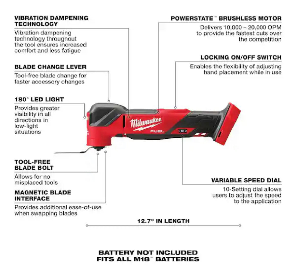 M18 FUEL 18V Lithium-Ion Cordless Brushless Oscillating Multi-Tool (Tool-Only) *Slightly Used Missing accessories*