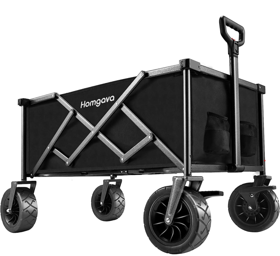 Homgava Foldable Wagon Cart with Big Wheels,Heavy Duty Beach Wagon with Brakes for Sand