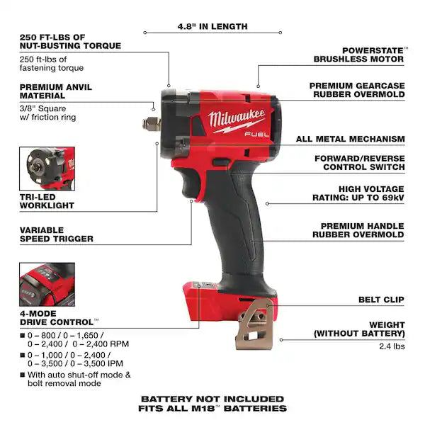 M18 FUEL GEN-3 18V Lithium-Ion Brushless Cordless 3/8 in. Compact Impact Wrench with Friction Ring (Tool-Only) [ NEW ] 2854-20