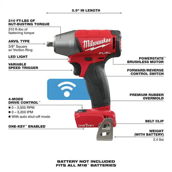 M18 FUEL ONE-KEY 18V Lithium-Ion Brushless Cordless 3/8 in. Impact Wrench w/ Friction Ring (Tool-Only)