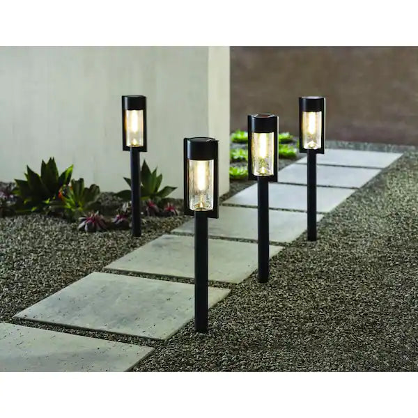 Clermont Solar Black LED 15 Lumens Modern Bollard Path Light Set with Vintage Bulb (4-Pack)