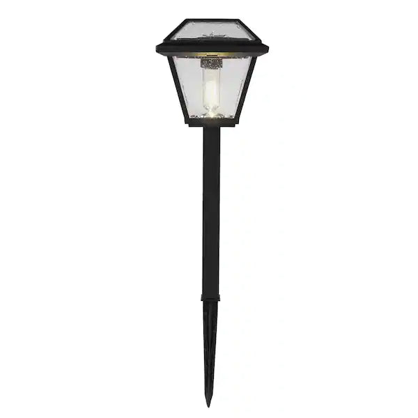 Warrenton Solar Black LED Path Light 13 Lumens, Glass Top with Bulb, Seedy Glass with Vintage Bulb (4-Pack)