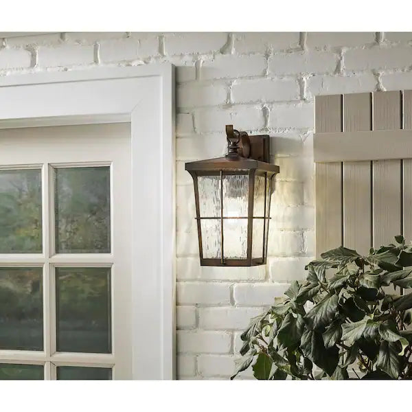 Barrington 1-Light Golden Bronze Outdoor 14 in. Wall Lantern Sconce with Clear Water Glass