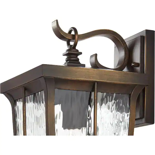 Barrington 1-Light Golden Bronze Outdoor 14 in. Wall Lantern Sconce with Clear Water Glass