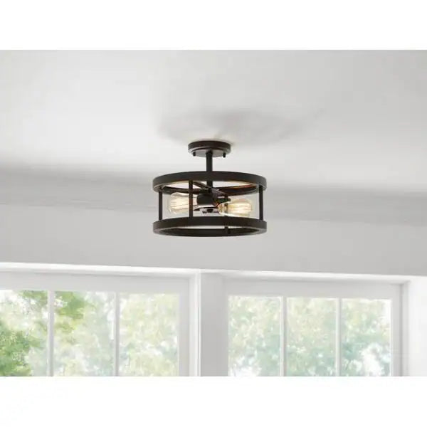 Moreland 13 in. 2-Light Oil-Rubbed Bronze Semi-Flush Mount