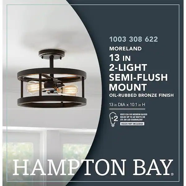 Moreland 13 in. 2-Light Oil-Rubbed Bronze Semi-Flush Mount