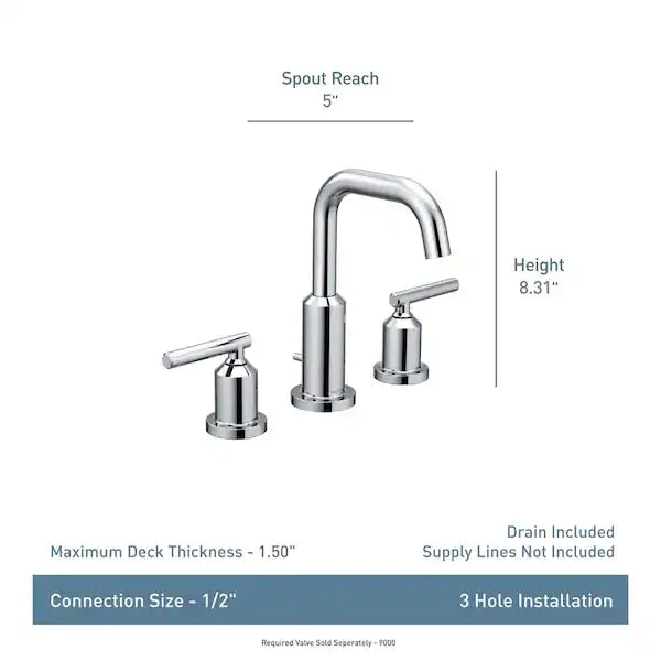 Gibson 8 in. Widespread 2-Handle High-Arc Bathroom Faucet Trim Kit in Matte Black (Valve Not Included)