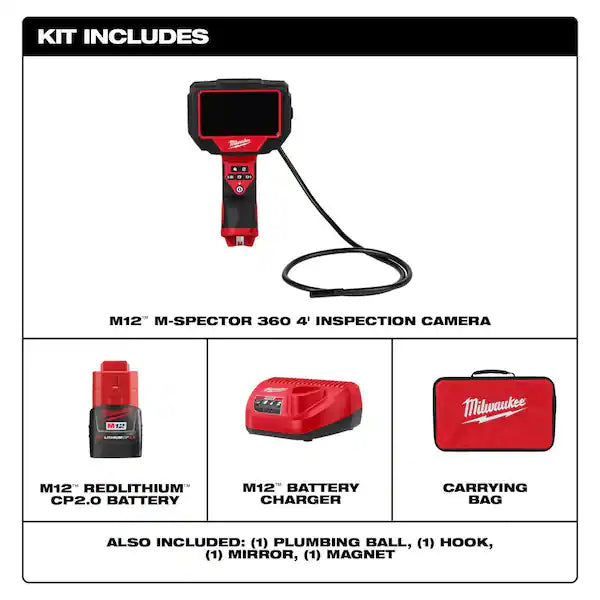 M12 12V Lithium-Ion Cordless M-SPECTOR 360-Degree 4 ft. Inspection Camera Kit