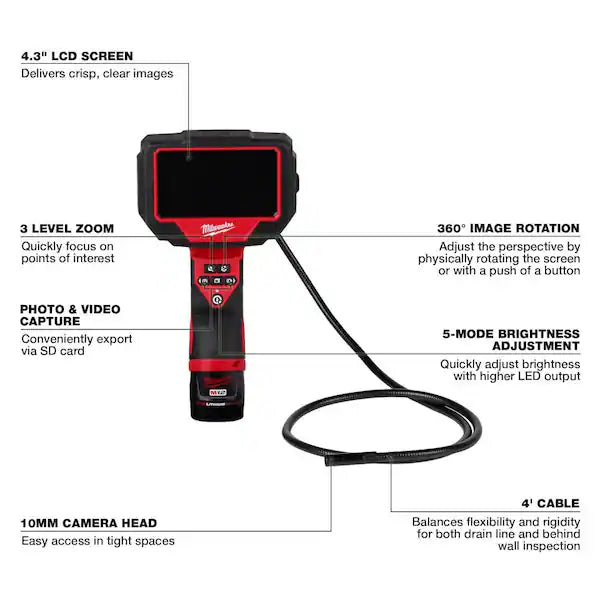 M12 12V Lithium-Ion Cordless M-SPECTOR 360-Degree 4 ft. Inspection Camera Kit