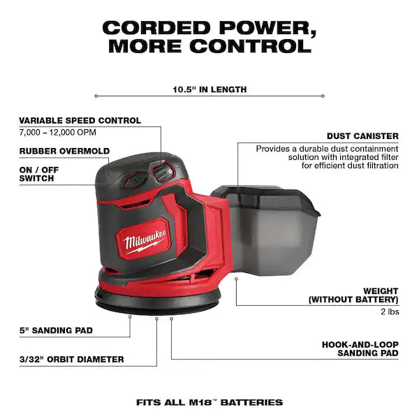 M18 18V Lithium-Ion Cordless 5 in. Random Orbit Sander (Tool-Only)