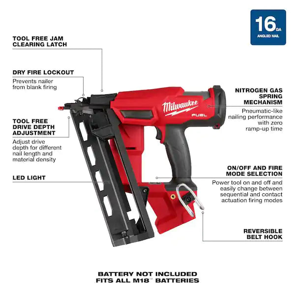 M18 FUEL 18-Volt Lithium-Ion Brushless Cordless Gen II 16-Gauge Angled Finish Nailer (Tool-Only)