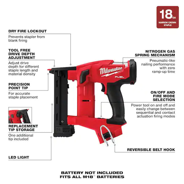 M18 FUEL 18-Volt Lithium-Ion Brushless Cordless 18-Gauge 1/4 in. Narrow Crown Stapler (Tool-Only)