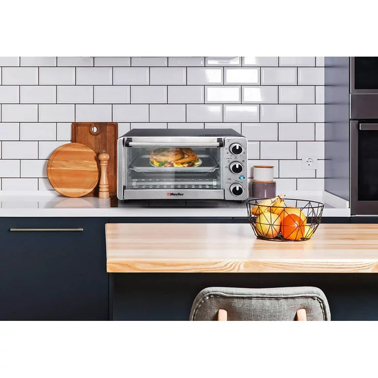 Toaster Oven 4 Slice, Multi-Function Stainless Steel Finish by Mueller, Includes Baking Pan and Rack