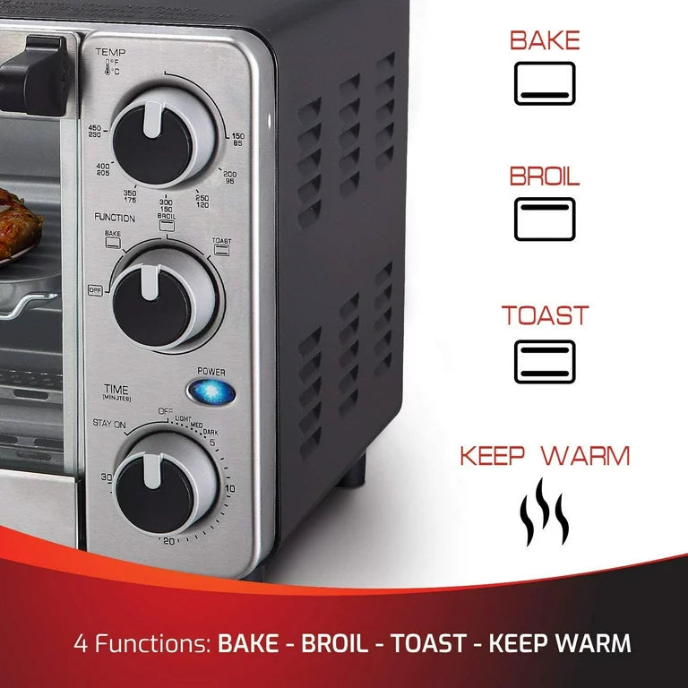 Toaster Oven 4 Slice, Multi-Function Stainless Steel Finish by Mueller, Includes Baking Pan and Rack