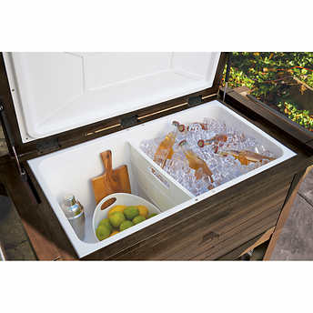 Tommy Bahama 100 Quart Rolling Wood Cooler