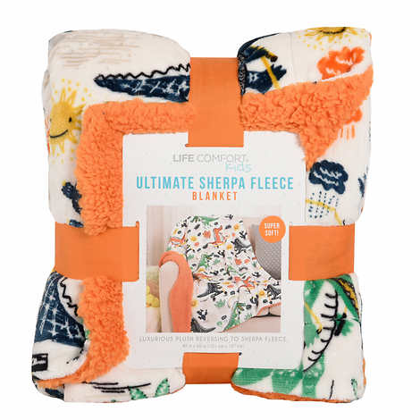 Life Comfort Kids Ultimate Sherpa Fleece Blanket (Orange Dino)