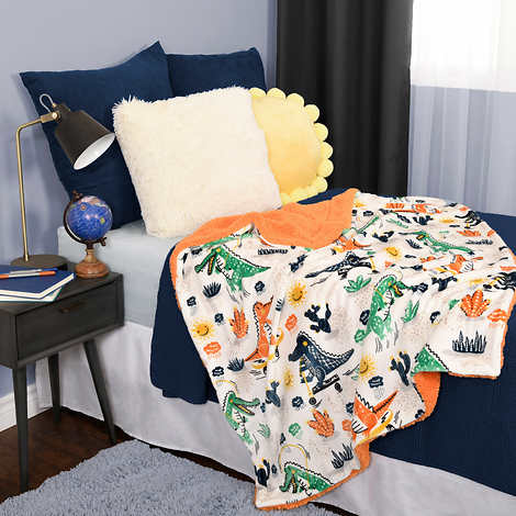 Life Comfort Kids Ultimate Sherpa Fleece Blanket (Orange Dino)