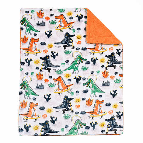 Life Comfort Kids Ultimate Sherpa Fleece Blanket (Orange Dino)